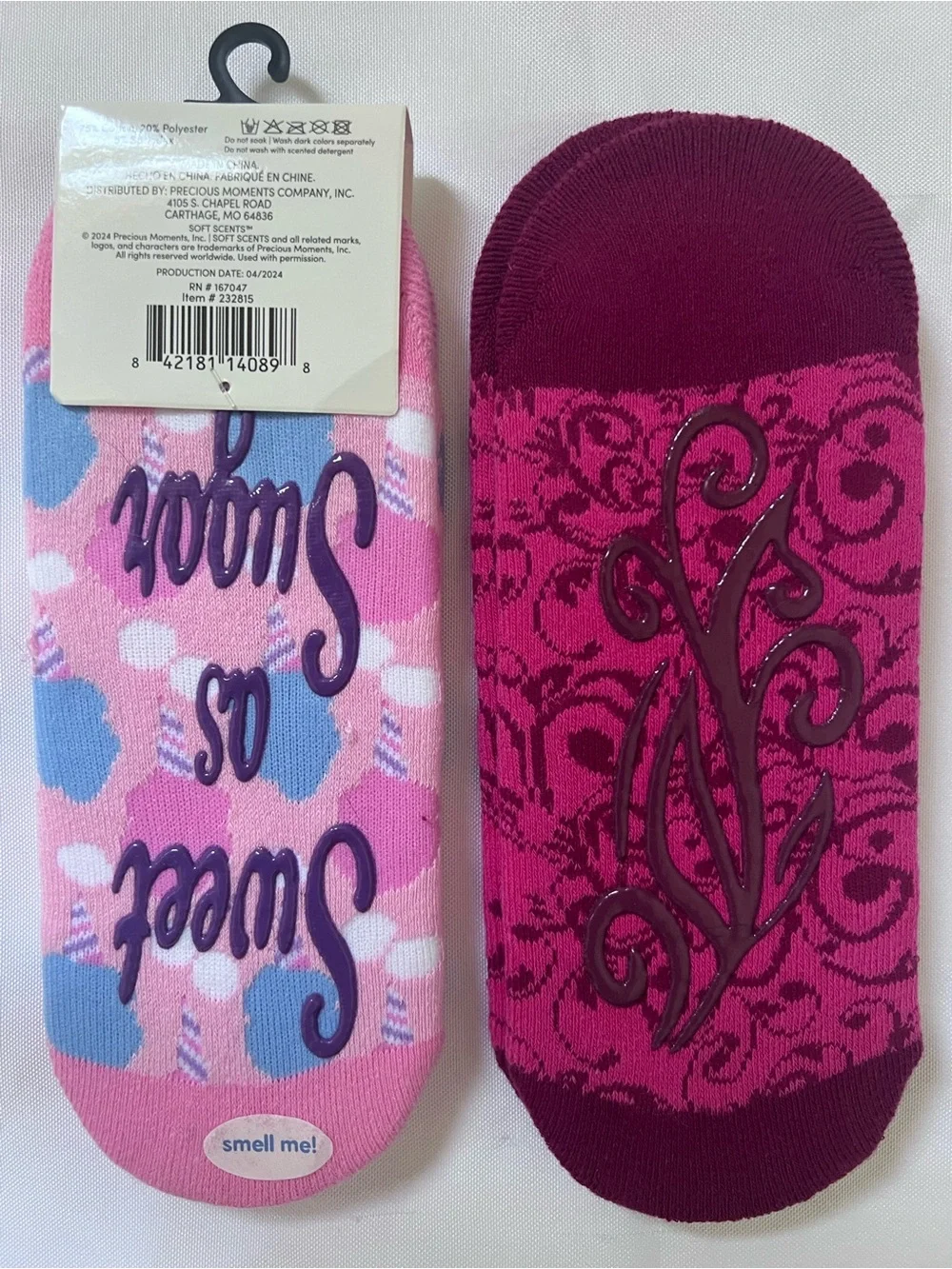 2 Pairs Women's Non-Slip No Show Socks | Soft Scents & Pink Pattern | NWOT